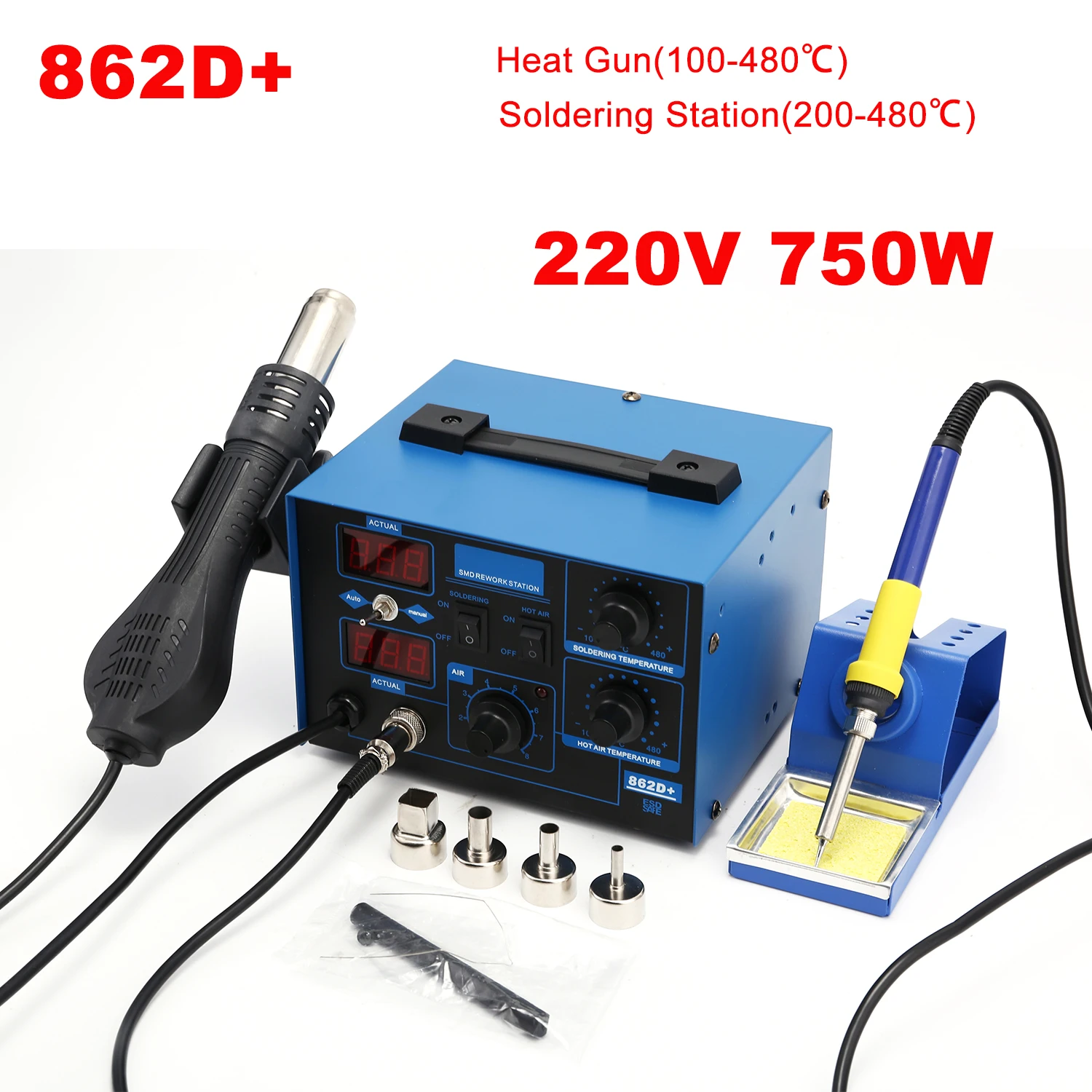 2 In 1 Soldering Rework Station 750W - Stacja lutownicza 862D+ 2 w 1,