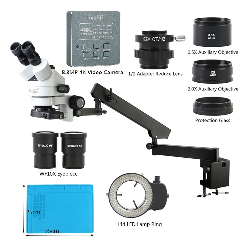 Trinocular Stereo Microscope 7X-45X - Simul Focal Zoom 3.5X-90X ramię przegubowe