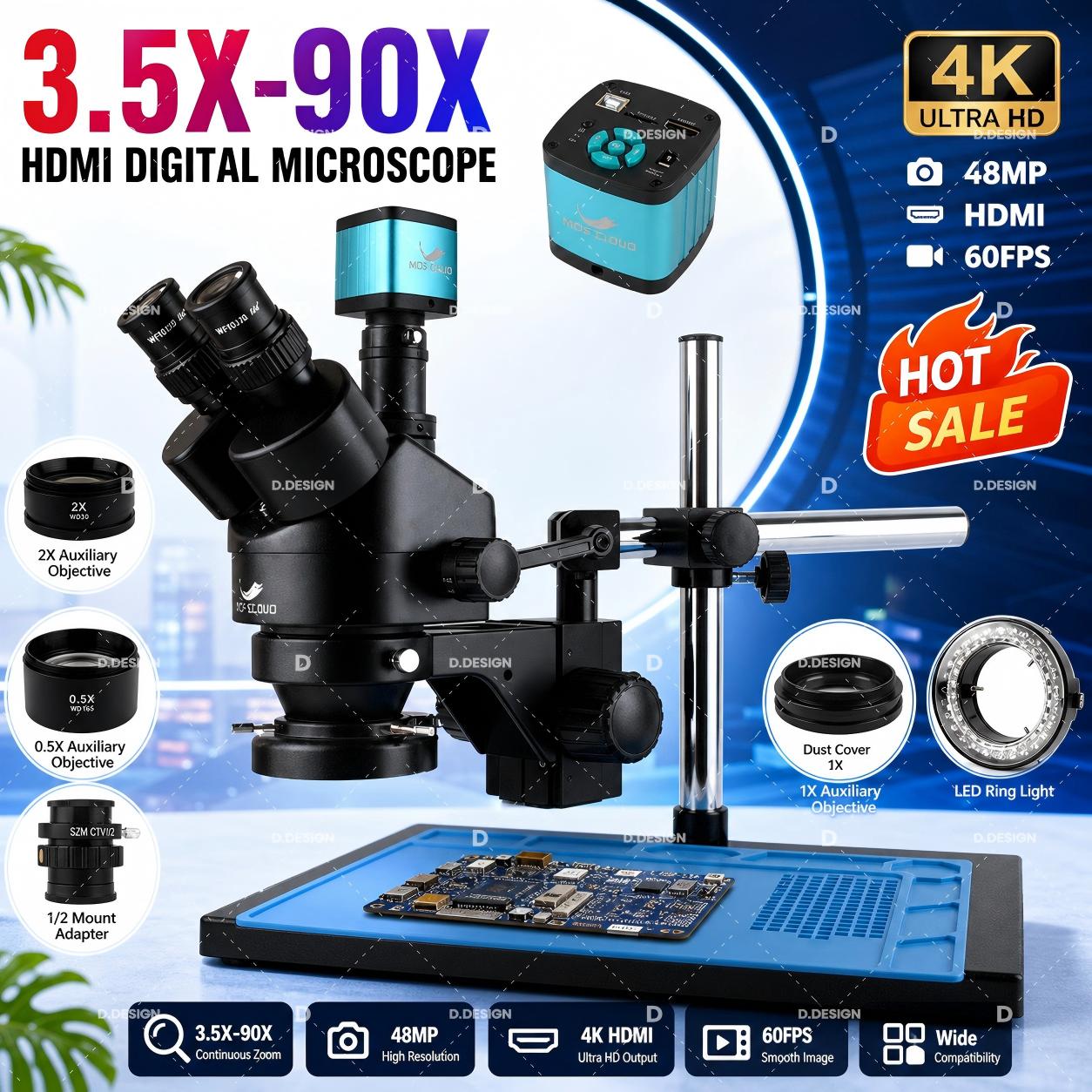 Simul-Focal Industrial Microscope 4K Hdmi - Mikroskop stereoskopowy trójokularowy przemysłowy laboratoryjny z