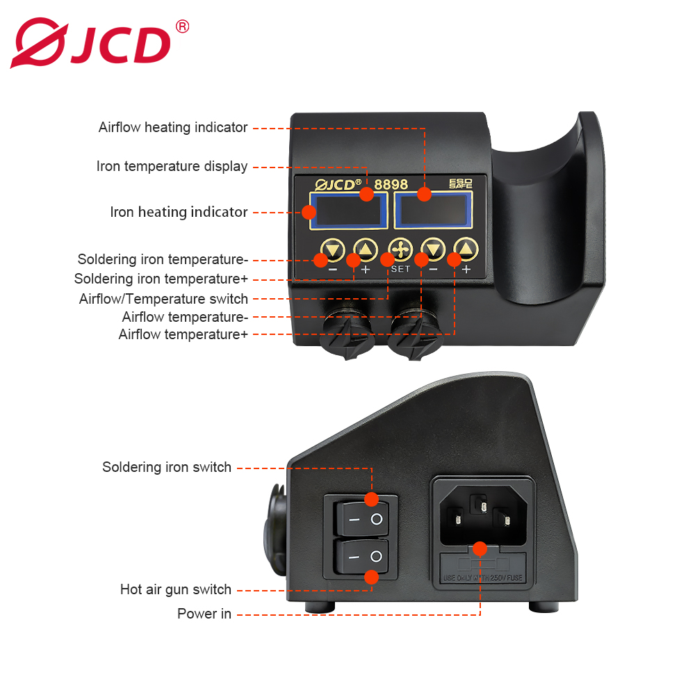 JCD 8898 Stacja lutownicza 750 – 2 In 1 Soldering Rework Station 750W recenzja i cena