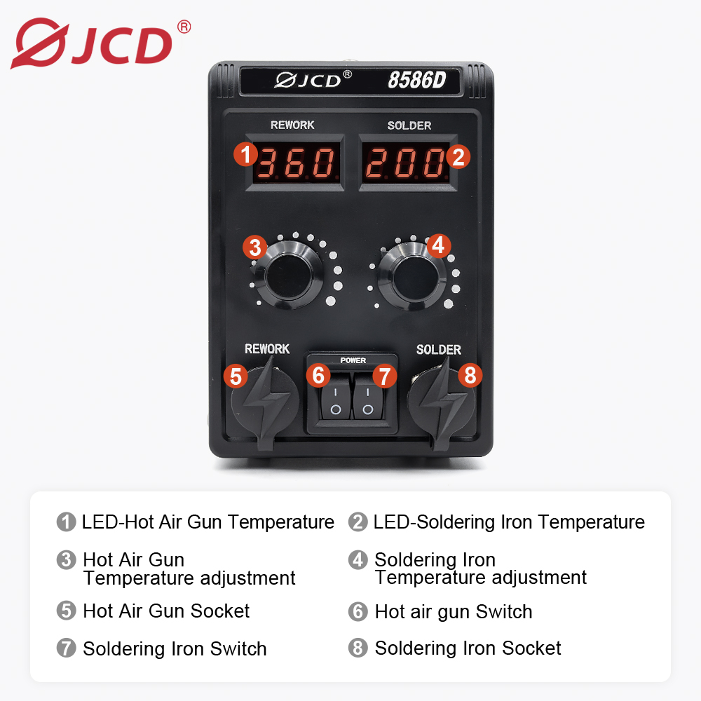 JCD 8586D Stacja lutownicza 2  – 2 In 1 Soldering Rework Station 750W recenzja i cena